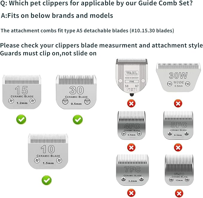Animal Stainless Steel Attachment 8 Colors Guide Comb Set from 1/8 Inch to 1 Inch(3-25mm),Compatible with Andis, Oster A5, Wahl KM10 Series Clipper Detachable Blade(Only fit for 15# 10# 30# blade)