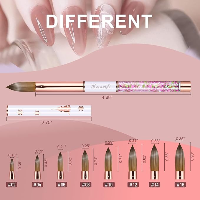 Acrylic Nail Brush Size 12,KEMEISI 100% Pure Kolinsky Nail Art Brushes Sturdy Handle Oval Shaped Acrylic Powder Nail Design Tools for Professional Manicure DIY Home Salon (White)