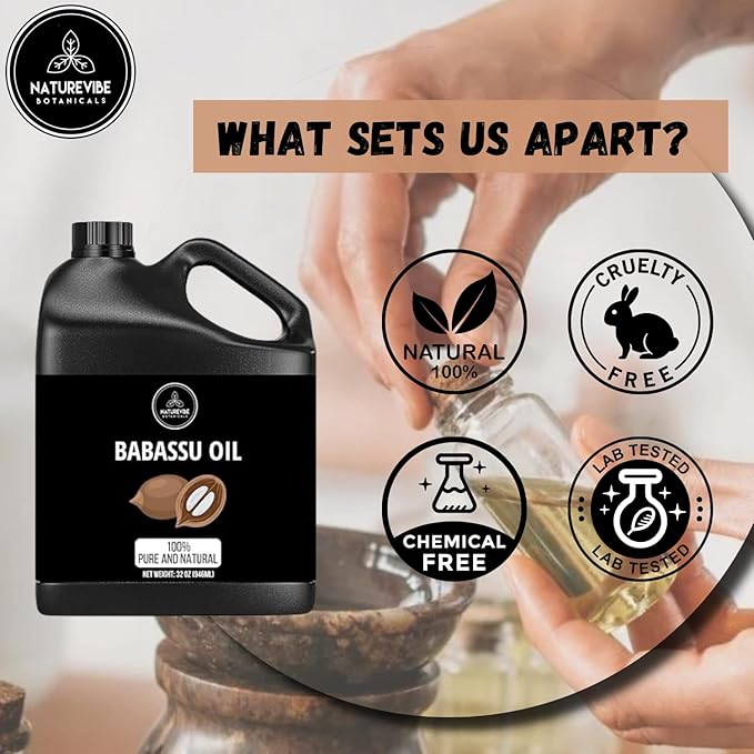 Naturevibe Botanicals Babassu Oil 32 Ounces | 100% Pure and Natural | Great for Skin Care and Hair Care
