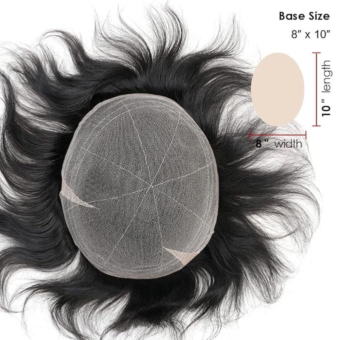 Lordhair Toupee for Men European human hair Full French Lace Hairpieces，Base Size 8x10 inch Hair Replacement System for Men Natural Hairline Human Hair Wig #1A Black