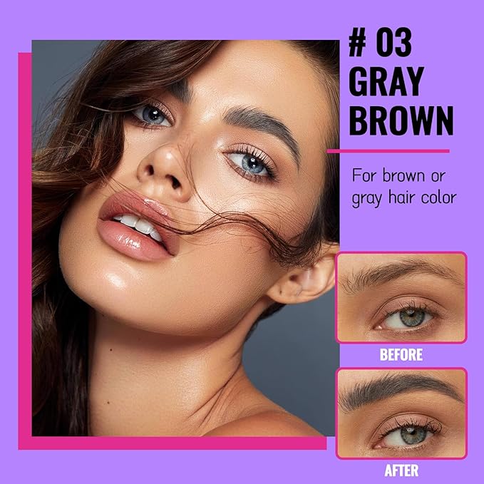 Easy Peel Off Eyebrow Gel, Tattoo Eyebrow Gel Easy Peel Off, Waterproof & Transfer-Proof Lasts Up to 3 Days Brow Color for Women, Create Fuller & Defined Looking Brows At-Home (03# Gray Brown)