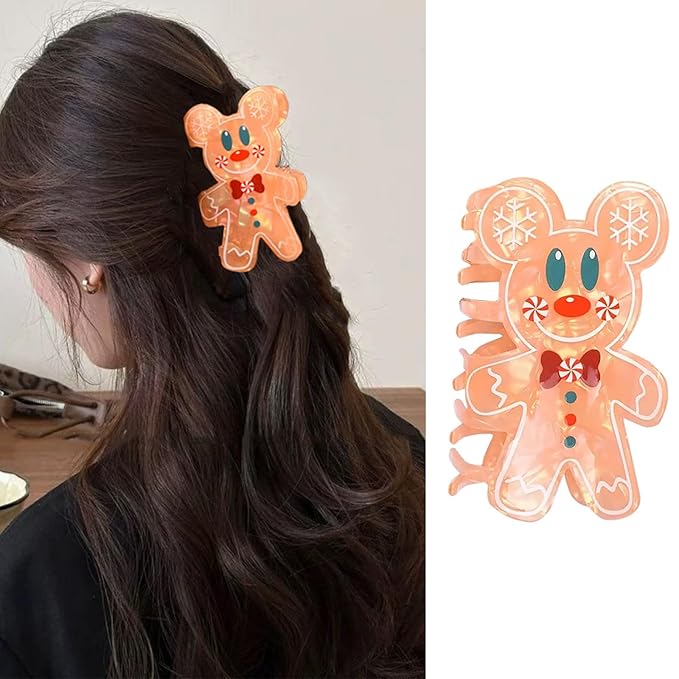 Glitter Gingerbread Man Hair Clips - Christmas Cute Reindeer Hair Claw Clips Winter Holiday Strong Grip Clips for Thick/Thin Christmas Large Acrylic Hair Hairpin Accessories for Festival Decor