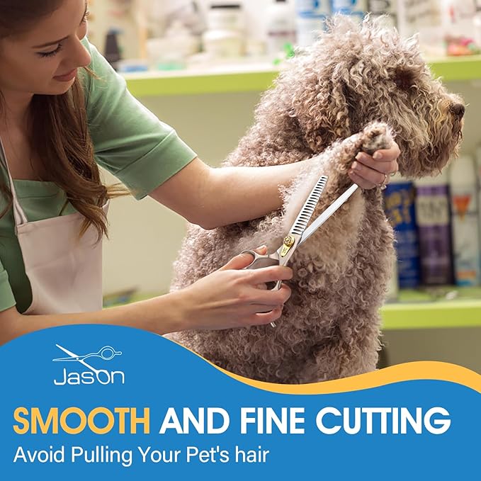 JASON Professional Dog Grooming Scissors - 7 Inch Chunker Shear Japanese 440C Stainless Steel Diamond Screw with 21 Fishbone Teeth Dog Thinning Scissors Christmas Gift