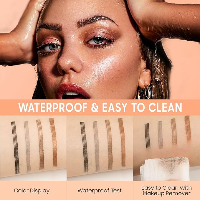 Eyebrow Pen - Upgraded 3D Liquid Eye Brow Microblading Pencil With Micro 4 Point Lift & Brow Pen Snatch, Long-Lasting Waterproof (Dark Brown)