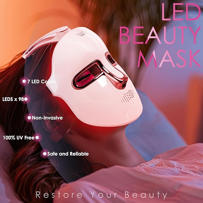 Red-Light-Therapy-for-Face, 7-1 Colors Led Face Mask Light Therapy, Facial Skin Care Mask (White)