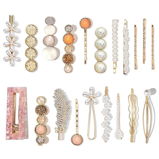 Mehayi 20 PCS Pearl Hair Clips Set Fashion Korean Acrylic Resin Hair Barrettes, Bobby Pins Hairpins for Women and Ladies Girls Headwear Styling Tools, Hair Accessories for Decorative Party Wedding