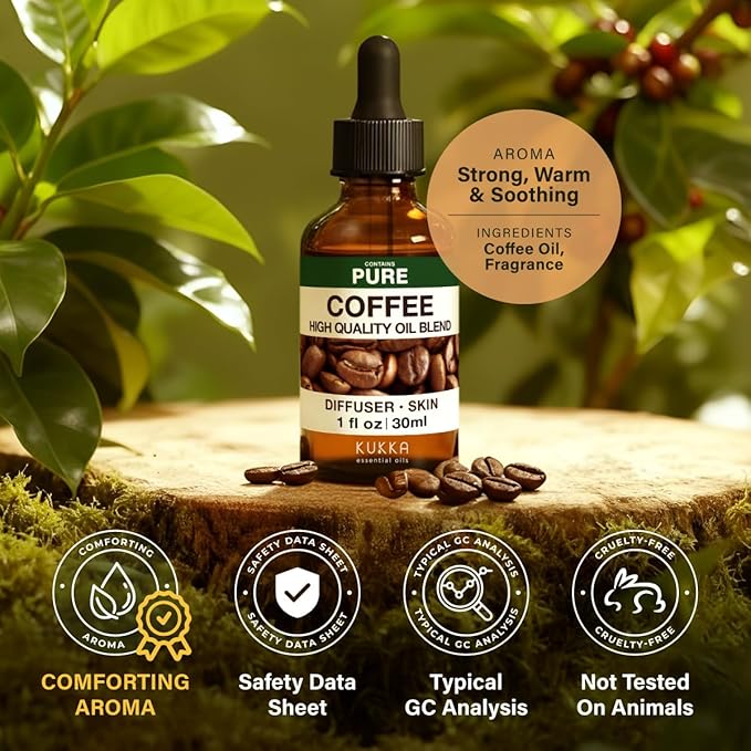 KUKKA Coffee Essential Oils - 1 Fl Oz - for Hair, Skin, Diffuser, Aromatherapy & DIY Soap Making Scent