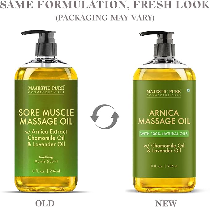 MAJESTIC PURE Arnica Massage Oil for Massage Therapy - Refreshing, and Relaxing - Natural Oils with Lavender & Chamomile Essential Oils - for All Skin Types - Men and Women - 8 fl oz
