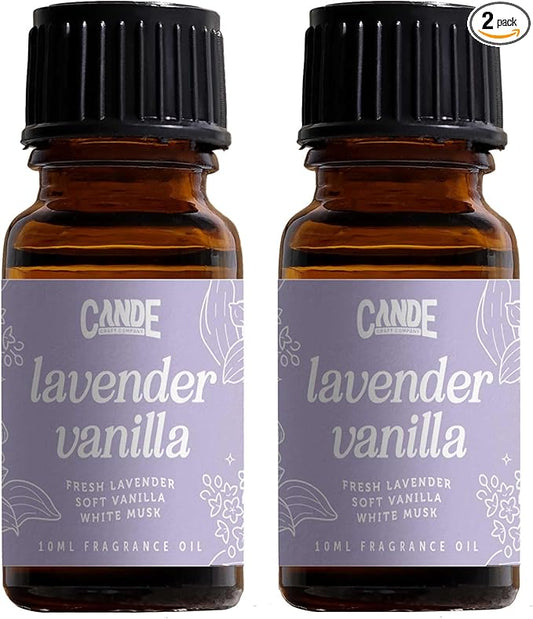CANDECraftCo Premium Fragrance Oil – Diffuser Oils Fragrances Scented for Home, Candle Soap Making Supplies, Aromatherapy Blends for House (0.34 Fl Oz) (2-Pack, Lavender Vanilla)