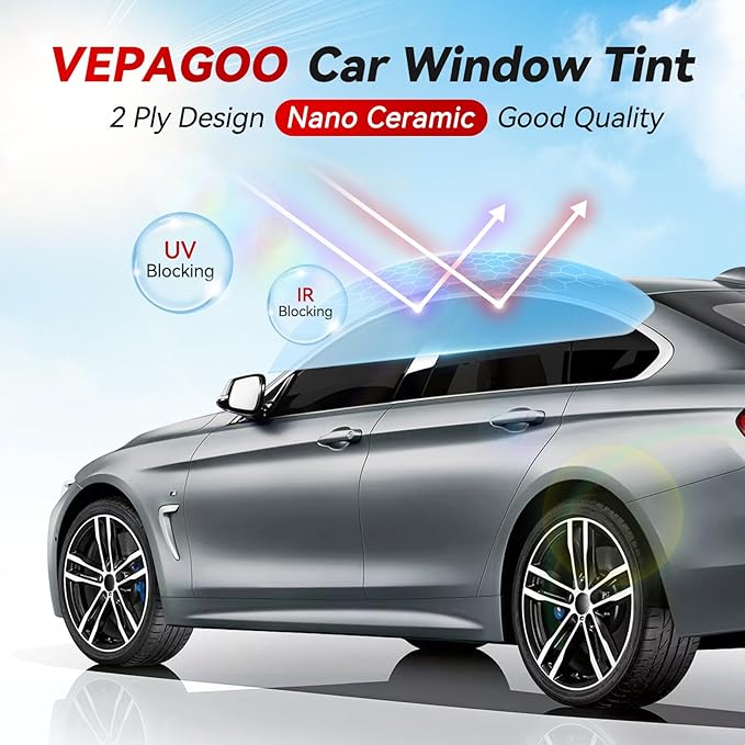 Vepagoo Nano Ceramic Car Window Tint Film 15% VLT- 24" in 100Ft Privacy Window Tint, Blocks UV/IR Rays, Heat & Glare - Scratch Resistance Car Window Film