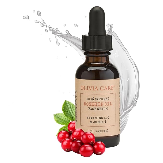 Rosehip Seed Oil Serum By Olivia Care Natural Moisturizer for Face, Body & Skin with Vitamins E, C, A & Omega 6, Perfect for Treating Wrinkles, Acne Scars, Sun Spots, Dark Circles & Anti-Aging - 1 OZ
