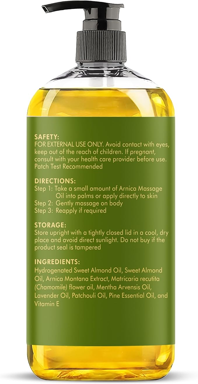 MAJESTIC PURE Arnica Massage Oil for Massage Therapy - Refreshing, and Relaxing - Natural Oils with Lavender & Chamomile Essential Oils - for All Skin Types - Men and Women - 8 fl oz