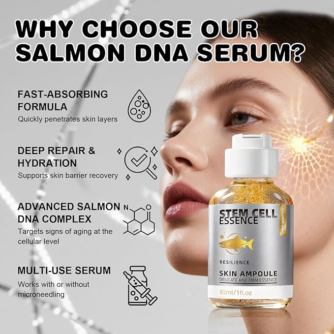 Salmon DNA Serum – Salmon DNA Microneedling Serums for Face and Body, Anti-Aging Hydration Booster, Skin Repair, Brightening & Firming Serum for Use with Microneedling, Derma Roller & Pen