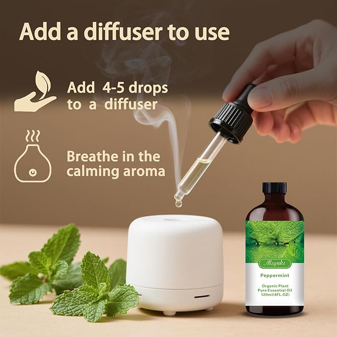 Peppermint Essential Oil-Peppermint Fragrance Oil 4.33oz (130ml)-100% Pure Natural Scent for Diffusers, Candles, Soap Making & Aromatherapy-Relaxing Home & Gift Essential Oil for Bath, Massage