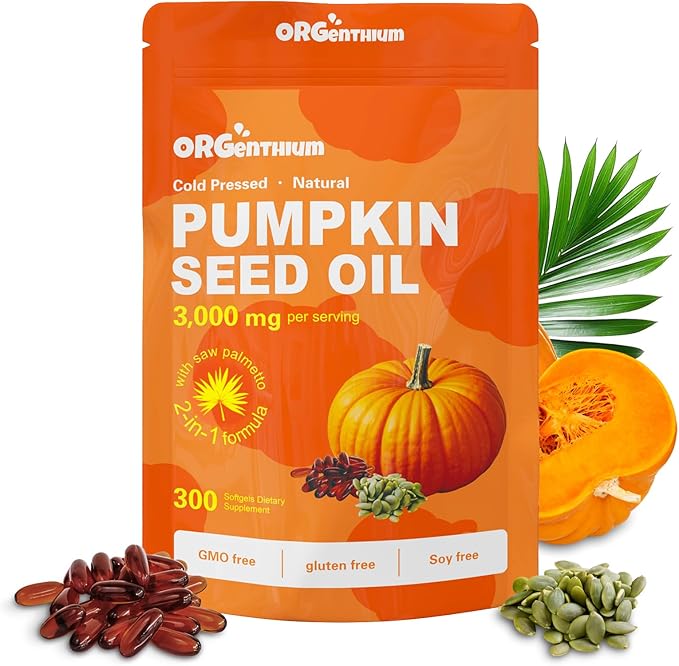 Pumpkin Seed Oil with Saw Palmetto, 3000mg Per Serving, 300 Softgels | Cold Pressed, Pure Virgin Oil, Essential Fatty Acids & Phytosterols | Supports Hair, Urinary, Bladder & Prostate Health | Non-GMO