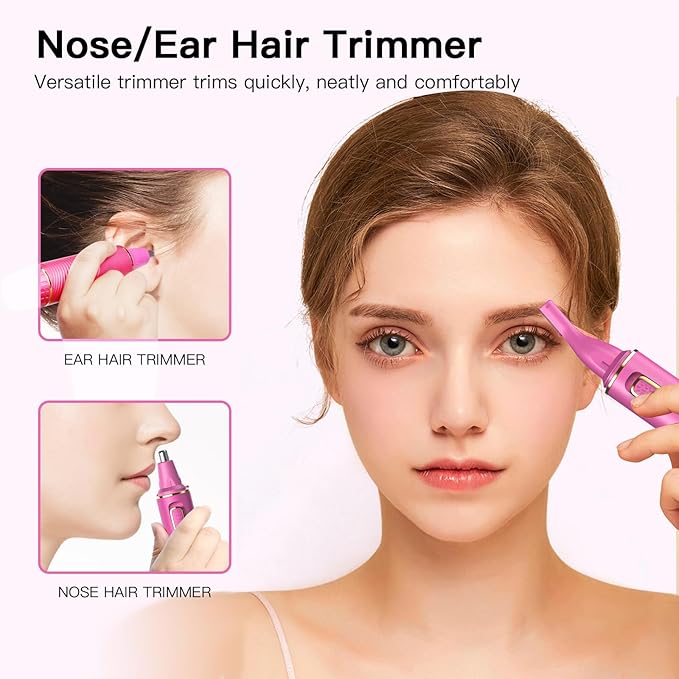 Nose Hair Trimmers for Women Men，Rechargeable Hair Trimmer 2 in 1 Painless Multifunctional Ear and Nose Hair Trimmer with IPX7 Waterproof Dual Edge Blades (Rose)