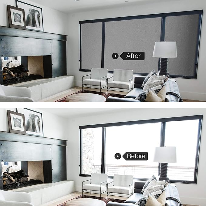 HIDBEA Frosted Window Privacy Film - Non Adhesive Static Cling Glass Stickers Sun UV Blocking Heat Control Door Covering Decals for Home Office, Frosted Gray, 17.5 x 78.7 Inch