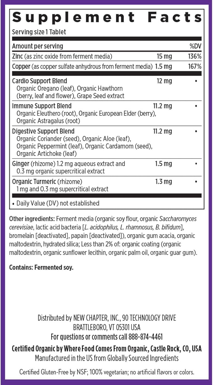 New Chapter Zinc Supplement, Fermented Zinc Complex, ONE Daily for Immune Support + Skin Health, Mineral-Balancing Formula Rich in Copper, Easy to Swallow & Digest, 90 Count (3 Month Supply)