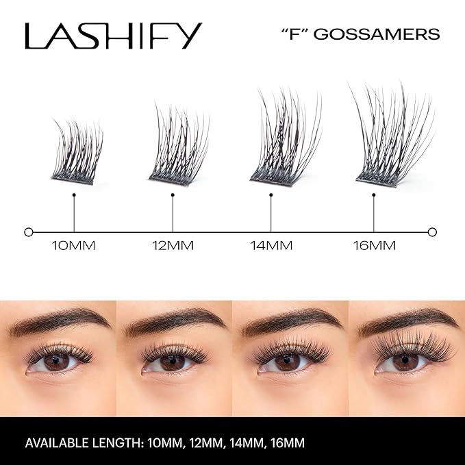 Lashify Fluffy 16mm Gossamer DIY Eyelash Extensions Refill, the First Ever Dual-Fibered Lash that Features Both Thin and Thick Fibers, Black, Easy False Lashes