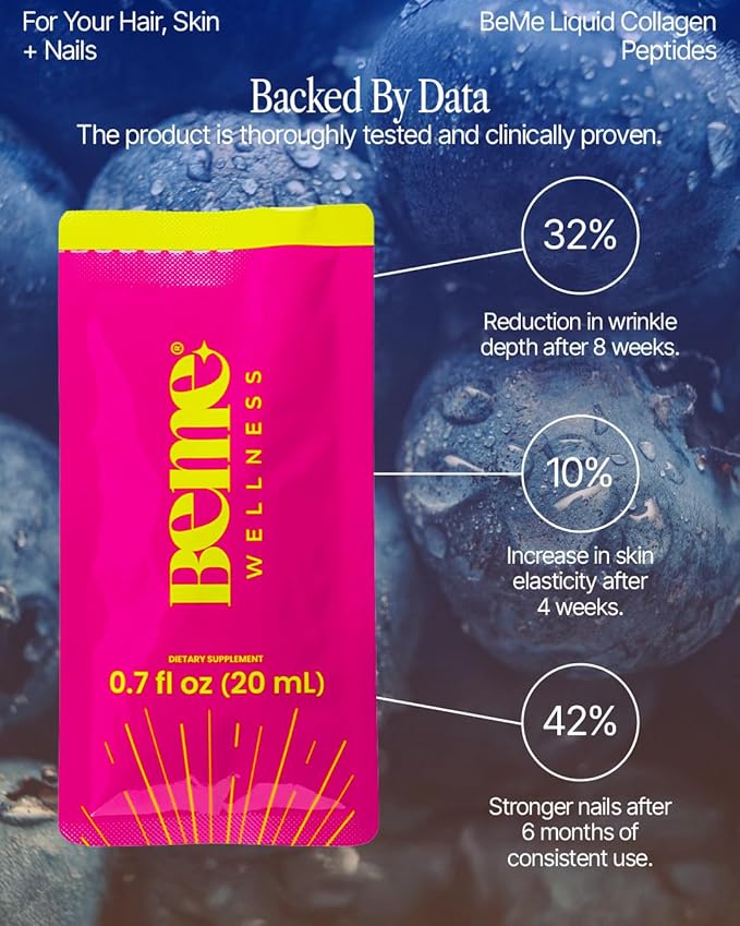 BeMe Liquid Collagen for Women - 2500mg Verisol hydrolyzed Marine Liquid Collagen - Clinically Tested Collagen Supplements - Quick Absorption, high bioavailability - Supports Skin, Hair & Nails