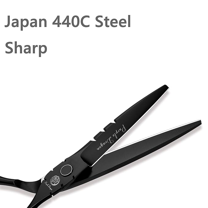 Purple Dragon Professional Japan 440C Hair Salon Cutting Shear and Barber Thinning Scissor Hairdressing Shear Set with Bag (Black, 6 Inch)