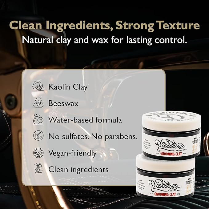 Grooming Clay – Strong Hold, Natural Matte Finish, and Flexible Styling with Kaolin Clay & Beeswax – Tobacco Vanilla Scent – 3.4 oz (2-pack)