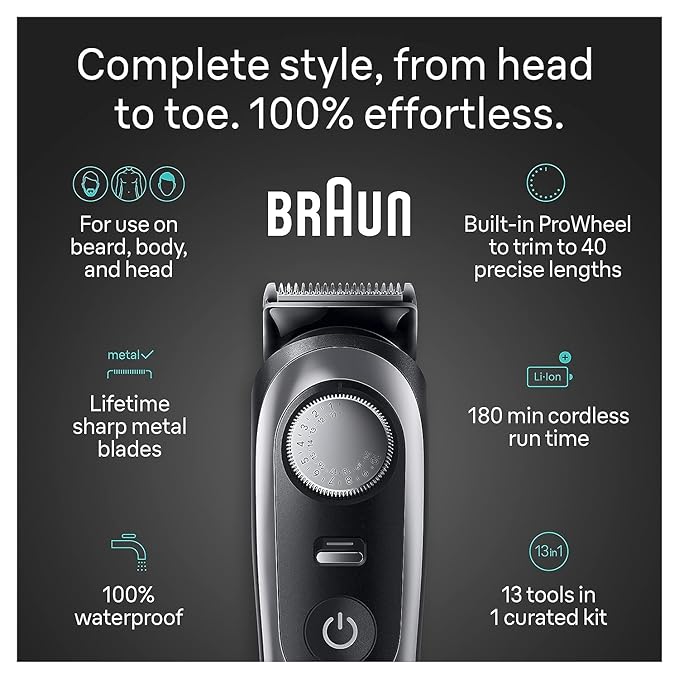Braun All-in-One Men's Shaving Kit Series 9 9440, 13-in-1 Beard, Face, Nose, Ear Trimmer, Hair Clippers, Body Groomer and Manscaping, Holiday Gifts for Men