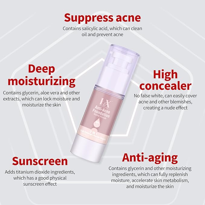 Acne-serum Foundation with Salicylic Acid & Vitamin E, Sensitive Skin Foundation Vegan & Non-Comedogenic for Acne Prone Skin Care, 108 Light