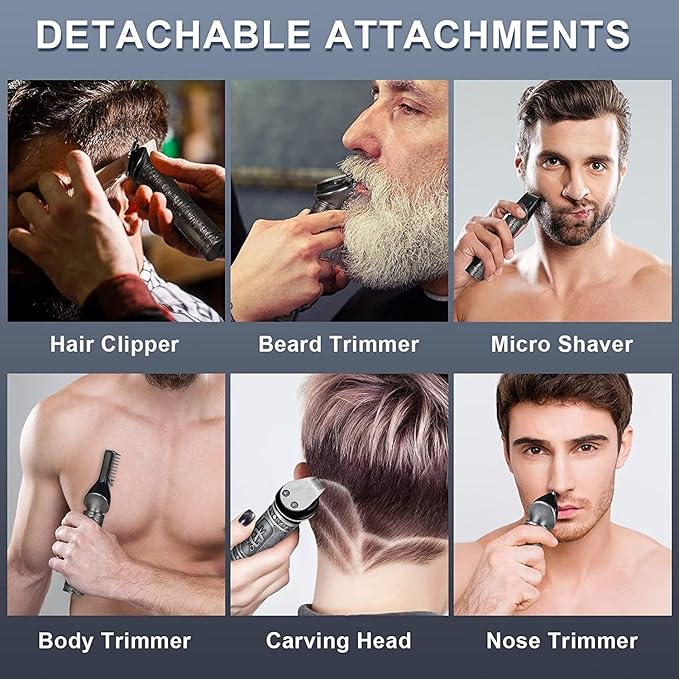 Hatteker Beard Trimmer Kit for Men Professional Hair Clipper T-Blade Beard Hair Shaver Nose Trimmer Hair Cutting Kit Body Grooming Kit Cordless 6 in 1