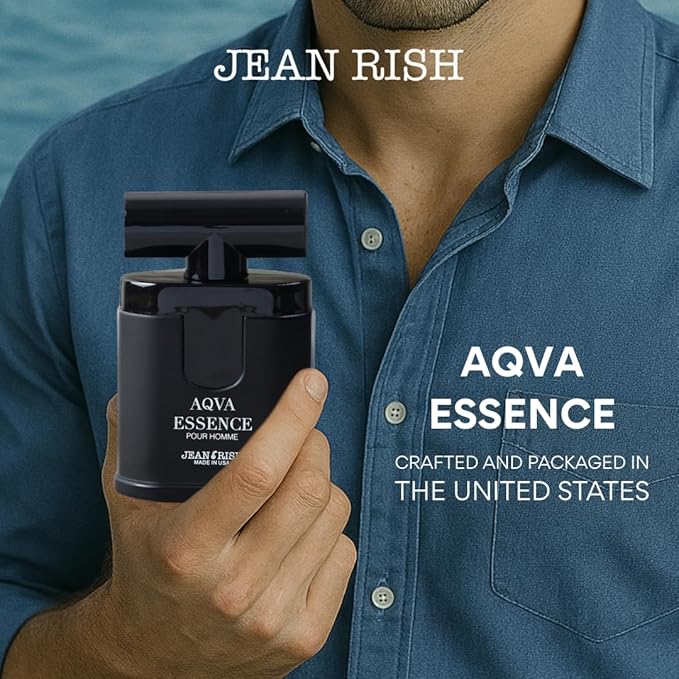 Jean Rish Aqva Essence Eau De Toilette - Perfume for Men (3.4 Fl Oz / 100ml) with Bergamot, Rosemary & Patchouli Notes - Long Lasting and Luxury Fragrance, Made in USA