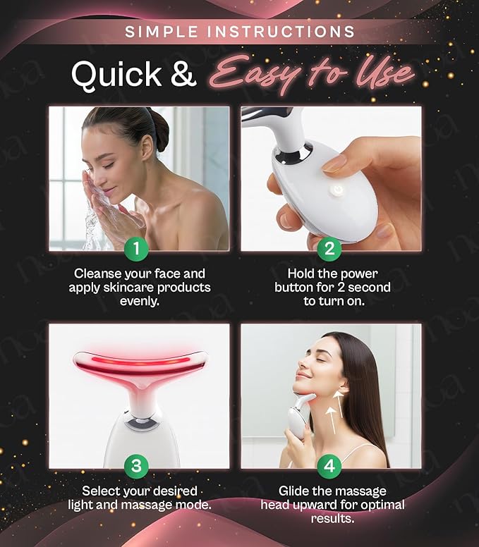 LuxeSkin 7 Color LED Red Light Therapy Facial Massager for Face and Neck, Electric Facial Tool for Skin Care with Vibration, Warm Mode & Travel Bag