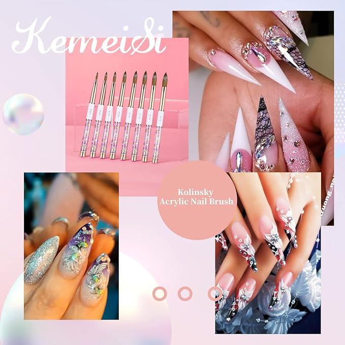 Acrylic Nail Brush Size 8,KEMEISI 100% Pure Kolinsky Nail Art Brushes Sturdy Handle Oval Shaped Acrylic Powder Nail Design Tools for Professional Manicure DIY Home Salon (White)