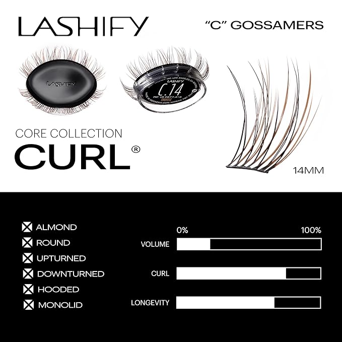 Lashify Curl 14mm Gossamer Eyelash Extensions Refill, Truffle Color, DIY False Lashes for a Natural Look