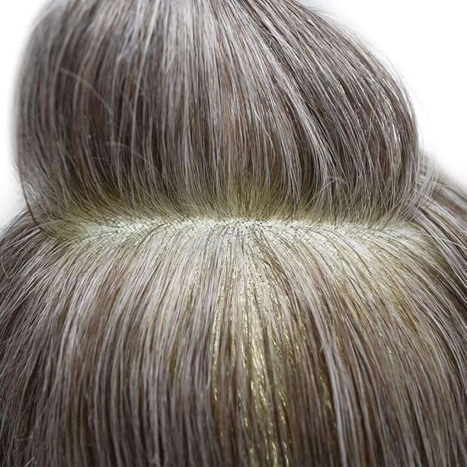 FACE MIRACLE Hair System for Men French Lace Mens Toupee Human Hair Replacement System Lace with PU Toupee for Men Male Hair Piece Wigs 6"X8" #365 Dark Brown with 65% Gray