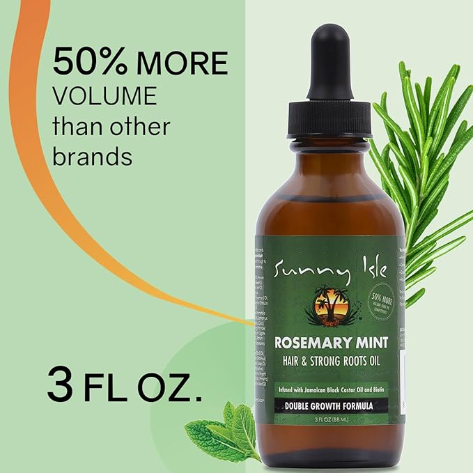 Sunny Isle Rosemary Mint Hair and Strong Roots Oil 3oz | Infused with Biotin & Jamaican Black Castor Oil | Strengthen and Nourish Hair Follicles | Dry Scalp, Split Ends