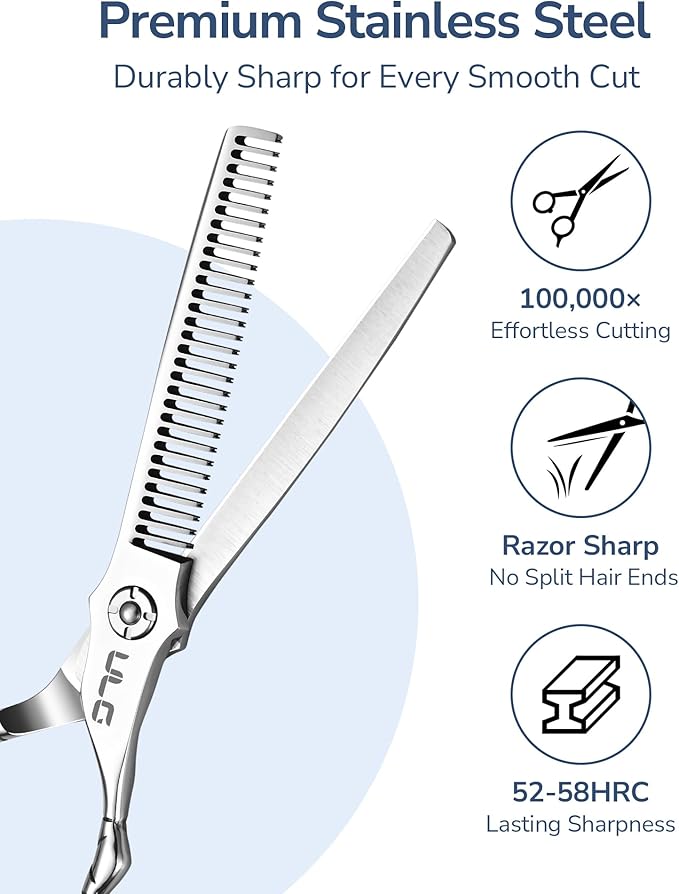ULG Professional Hair Thinning Scissors 7" Japanese Stainless Steel Hand-Honed Salon Barber Scissors for Stylist & Home Use, Texturizing Shears for Men & Women, Ergonomic Design with Patterned Handles