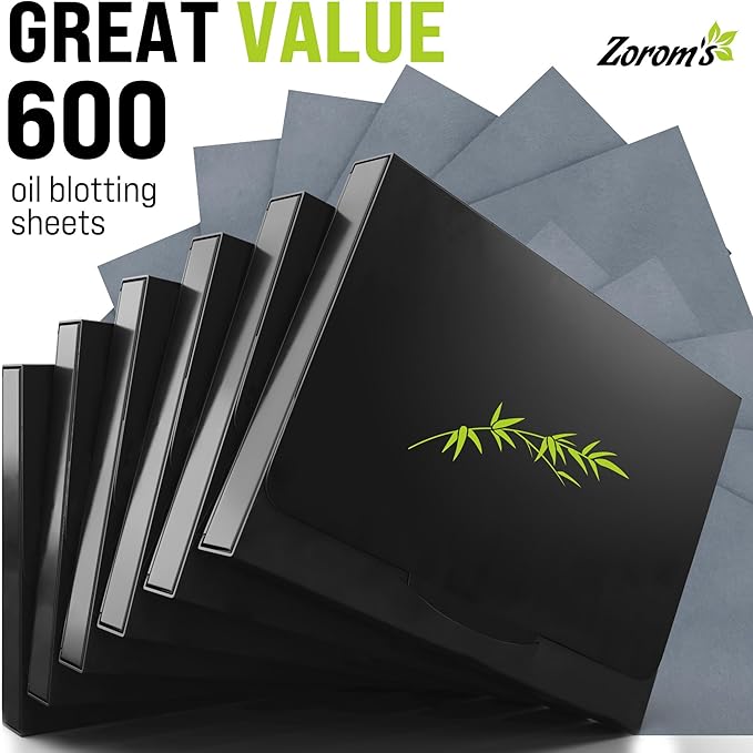 Natural Oil Blotting Sheets for Face with Bamboo Charcoal - 6pk/600 Makeup Friendly Oil Absorbing Sheets for Face - Blotting Papers for Oily Skin - Perfect for Keeping in Purse - Oil Control Film