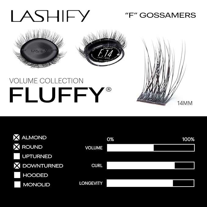 Lashify Fluffy 14mm Gossamer Eyelash Extensions Refill, Black, Easy DIY False Lashes To Add Fullness and Dimension