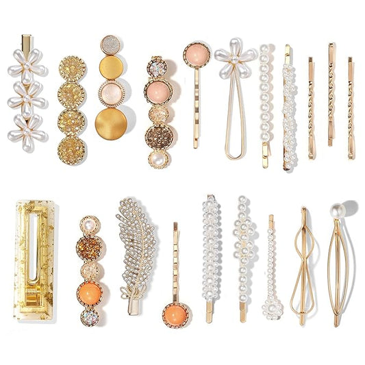 Mehayi 20 PCS Pearl Hair Clips Set Fashion Korean Acrylic Resin Hair Barrettes, Bobby Pins Hairpins for Women and Ladies Girls Headwear Styling Tools, Hair Accessories for Decorative Party Wedding