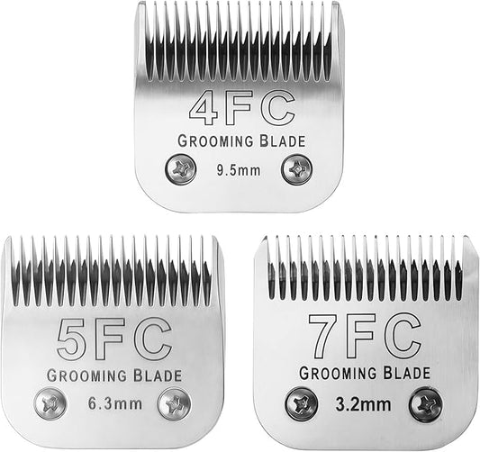 Size 4FC+5FC+7FC Detachable Dog Grooming Blades, Compatible with Andis, Oster A5, Wahl KM10 Series Clippers, Silver (3 Packs)