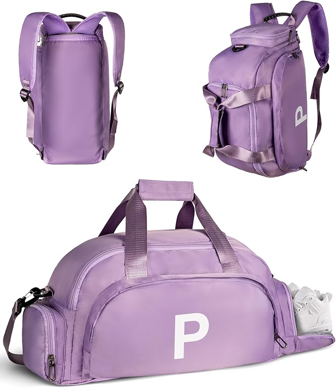 Gifts for College Girls, Initial Gym Bags with Shoe Compartment, Dance Bag for Girls, Monogram Kid Overnight Bags, Travel Duffle Tote-Perfect for Ballet Sport Gymnastics Cheer (Letter P)