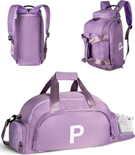 Gifts for College Girls, Initial Gym Bags with Shoe Compartment, Dance Bag for Girls, Monogram Kid Overnight Bags, Travel Duffle Tote-Perfect for Ballet Sport Gymnastics Cheer (Letter P)