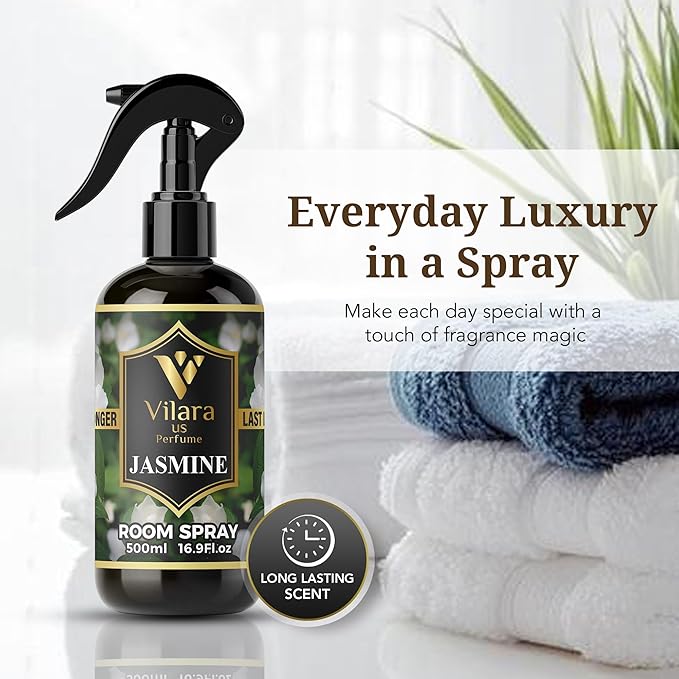 Room Spray Air Freshener Odor Eliminator Spray for Home, Bathroom & Office Long Lasting Floral Mist Deodorizer, Non Toxic Natural Air Spray for Bedding, Fabric & Furniture, 500 ml,16.9 fl oz (Jasmine)