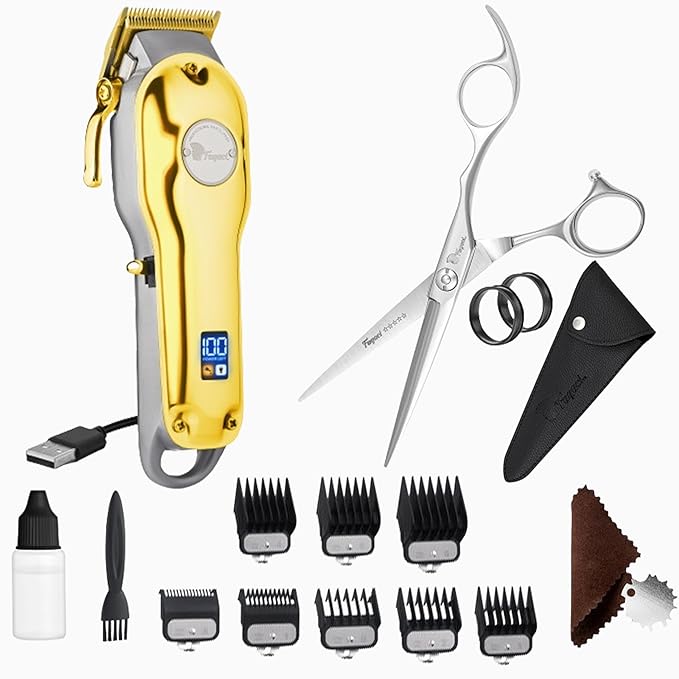 Fagaci Professional Hair Scissors & Hair Clipper with Extremely Fine Cutting, Hair Cutting Scissors Professional, Cordless Hair Clippers Set, Hair Shears, Barber Clippers Hair Cutting Shears
