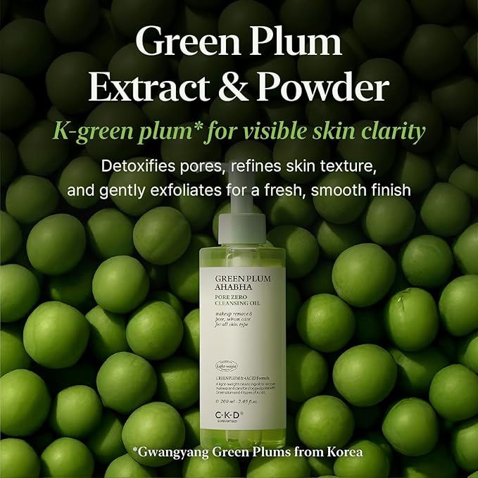 CKD Green Plum AHA·BHA Pore Zero Face Cleansing Oil -Gentle Korean Cleanser, Instant Makeup Removal, Sebum Control, Hydrating & Low-Irritation. No Oily Residue. 7.03 fl oz