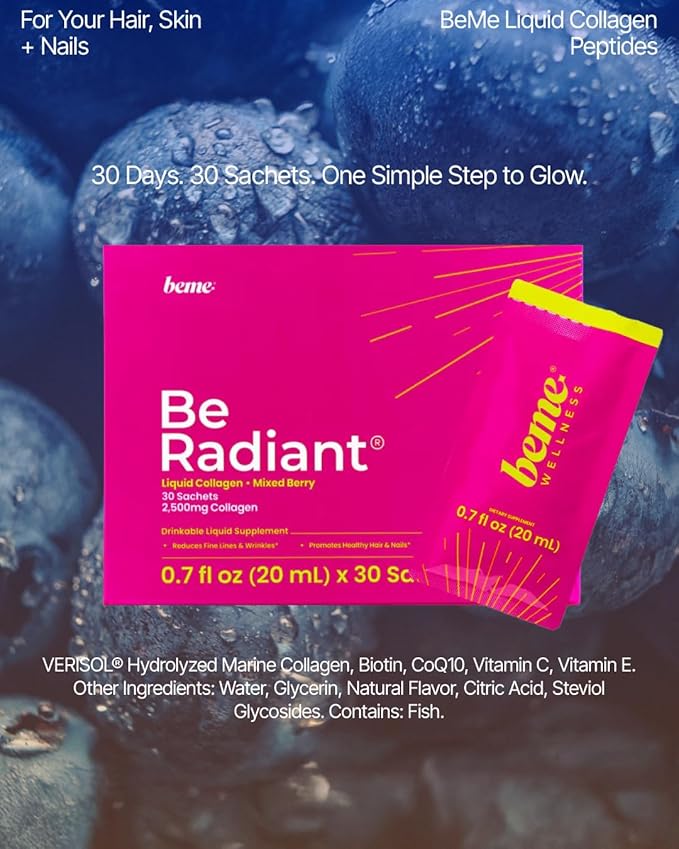 BeMe Liquid Collagen for Women - 2500mg Verisol hydrolyzed Marine Liquid Collagen - Clinically Tested Collagen Supplements - Quick Absorption, high bioavailability - Supports Skin, Hair & Nails