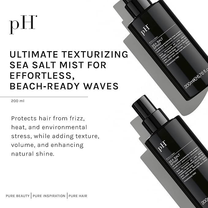 pH PURE HAIR Sea Salt Spray for Beach Waves - Volumizing Hair Spray for All Hair Types - Lightweight Unscented Formula for Textured Wavy Hair - Perfect for Curly, Wavy & Straight Hair - 6.76 Oz