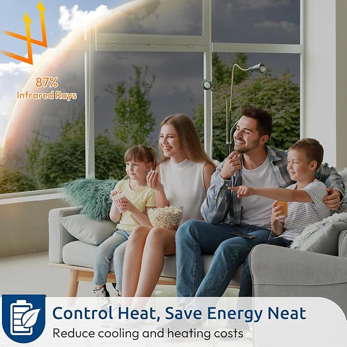 rabbitgoo Window Privacy Film One Way Window Tint for Home, Removable Reflective Heat Sun Blocking Anti UV Glass Door Covering, Mirror Tinting Film House Office, 17.5 in X 16.4 Feet, Black Silver