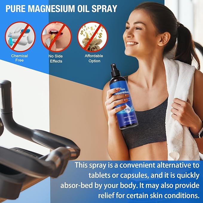 Magnesium Oil Spray 8.6Fl Oz, 2Pack Pure Magnesium Spray for Feet, Body and Skin, Topical Mg Oil, Easy to Absorb