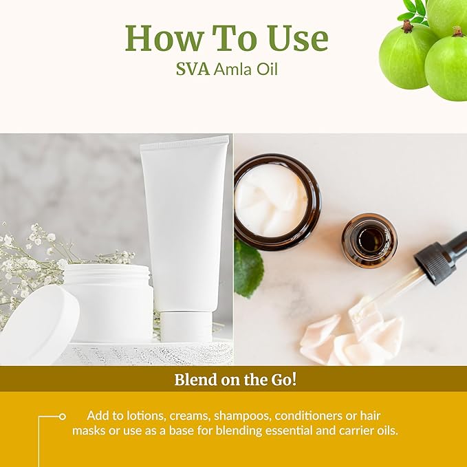 SVA Amla Oil 4oz (118ml) Premium Carrier Oil With Dropper For Hair Care, Hair Oiling, Scalp Massage, & Skin Care